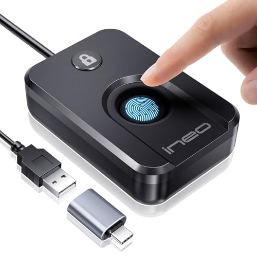 ineo USB Fingerprint Reader for Windows 10/11 Windows Hello One-Touch Login & Screen Lock Plug & Play Password-Free 5ft Cable [Not for Mac]