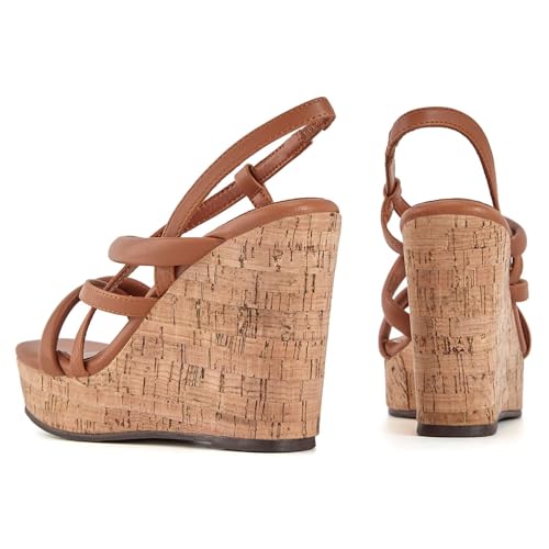 Image of Coutgo Women Platform Wedge Sandals Cork Slingback Wedges Espadrilles Heels Summer Shoes