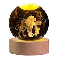 QIANCHANG 3D Etched Crystal Ball with LED Light Stand, Leo Constellation Decor Glass Sphere Lamp, Zodiac Astrology Birthday Gifts for Women Kids