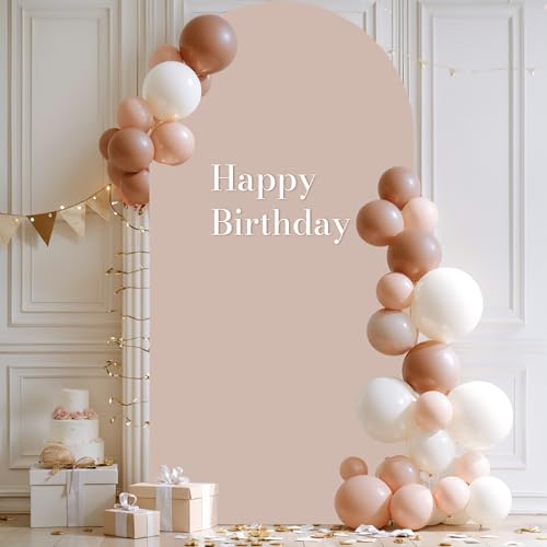 Image of Nude Arch Backdrop Cover 6.6FT Spandex Fitted Wedding Arch Stand Covers Round Top Chiara Arch Covers Stretchy Backdrop Cover for Birthday Party Ceremony Banquet Decoration