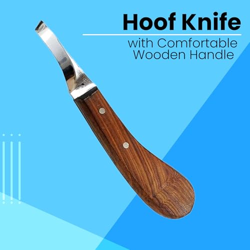 Image of Hoof Knife Single Sided Edge Curved Blade - Stainless Steel Curved Blade Farrier Tool with Wooden Handle, Multipurpose Hoof Trimming Knife for Livestock, 3-Inch Blade, 8.5-Inch Overall