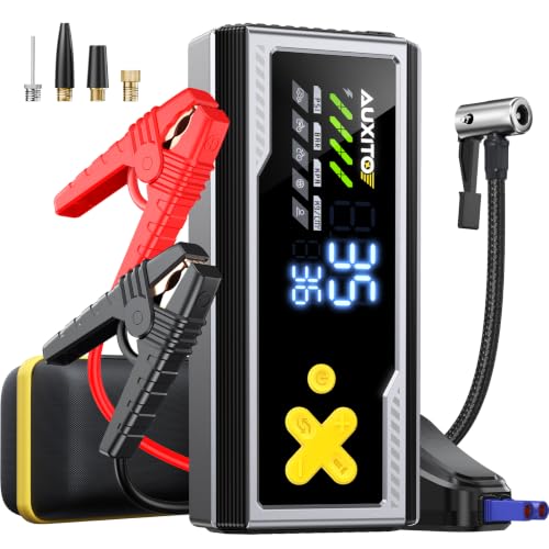 Image of AUXITO 9000A Jump Starter with Air Compressor 160PSI for All Gas /12L Diesel, Tire Inflator Portable Air Compressor with Auto-Shutoff, 12V Battery Jumper Starter Portable with AutoBoost, Jumper Cables