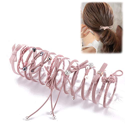 Women Hair Accessories Elastic Hair Ties, Lovely Ribbon Bow-knot Hair Rubber Band Set for Babies, Children, Girls & Ladies, Pink (Pack of 12)