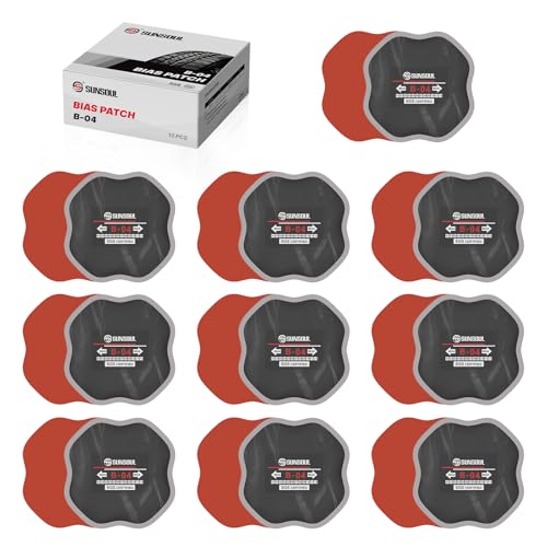 Image of SUNSOUL 10Pcs Bias Tire Patch, 5.32 inch x 5.32 inch Heavy Duty Tire Repair Patches | Bias Tire, 2 Size Options, Extra Large Bonding Area, Permanent Vulcanized Seal, Fits Commercial Truck, Tractor, Farm Vehicles