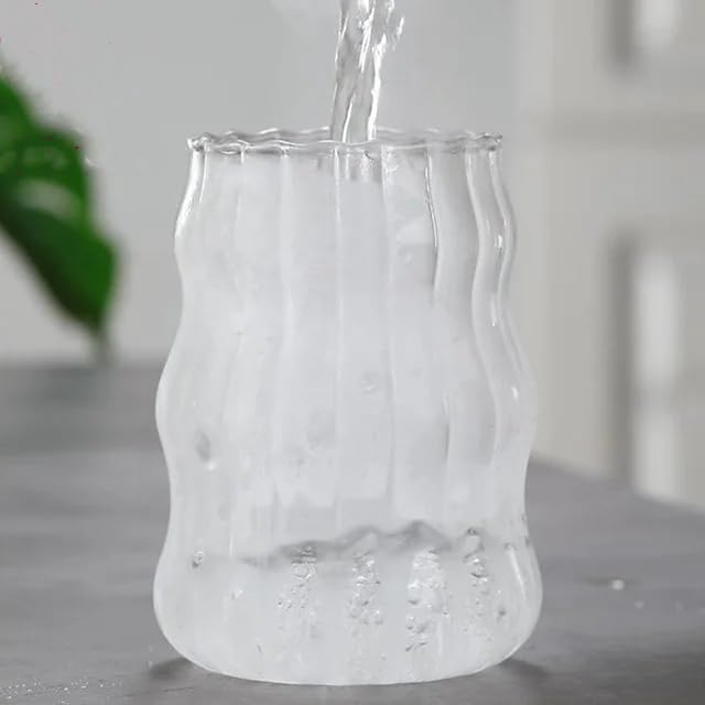 Vertical Stripe Drinking Glasses - Heat Resistant Glass Water Cups for Iced Coffee and Beverages - Summer and Winter Drinkware(yun)