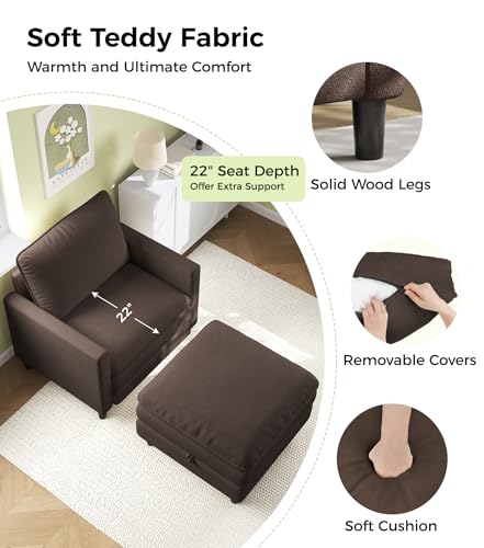Image of Welzona 3-Layers Cloud Accent Chair with Ottoman, 33 inch Teddy Reading Chair