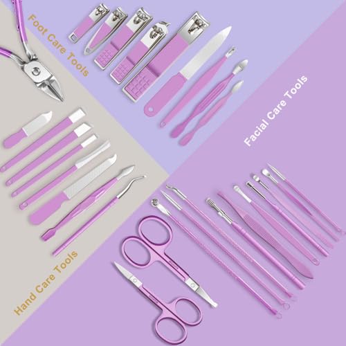 Image of Manicure kit for Women Personal Nail Care Kit, 30 in 1 Professional Stainless Steel fingernail and toenail Clippers,Pedicure Kit and Beauty Tools Portable Set with Luxurious Travel Case (Purple)