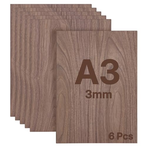 WISYOK Sperrholzplatte 3mm A3 6pcs Walnuss Holzplatte Zuschnitt nach Maß Holzplatten zum basteln Sperrholz für Lasercut Laubsäge Modellbau Brandmalerei CNC Router Bemalen - 420x300*3mm