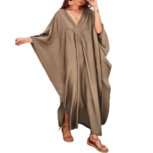 Bsubseach Women Kaftan Dress Plus Size Swimsuit Cover Up Moomoo Dresses | Lightweight Soft Batwing Sleeve V Neck Caftan, Flowy Oversized Fit for All Figures, Ideal for Beach, Vacation & Loun