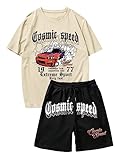 GORGLITTER Men's 2 Piece Outfits Bear Letter Print Graphic Tee and Drawstring Waist Track Shorts Set