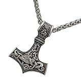 LIFKOME Collar Martillo Vikingo para Hombre, Colgante de Aleación Antigua Color Plata, Cadena de Cuello de Moda Vintage, Joyería Decorativa Adecuado para Regalos Vikingos y Uso Diario