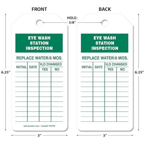 AccuformNMC 100 etiquetas por rolo, etiquetas de inspeção de estação de lavagem ocular com registro,