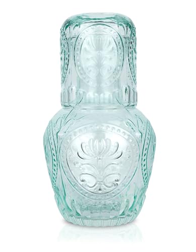 Curator Home Conjunto de jarro de água e copo vintage para mesa de cabeceira, capacidade de 750 ml, jarro de vidro elegante para água, sumo ou vinho, decoração elegante para casa para cozinha ou sala