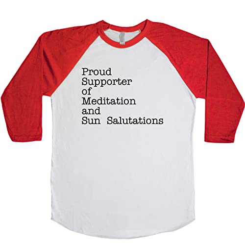 Proud Supporter of Meditation and Sun Salutations Unisex Baseball Long Sleeve Tee White-Red Large