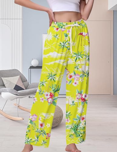Image of Veseacky Women's Wide Leg Lounge Pants Yoga Pajamas Comfy Stretch Drawstring Pajamas Puls Size Dance Bottoms S-4XL