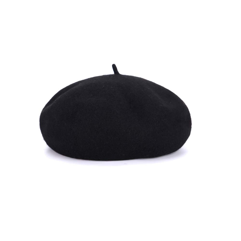 Women Girl 1 Pcs Solid Color Wool Beret Beanie Hat Cap (Black)