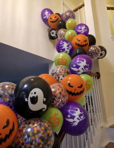Adeyoo Halloween Balloons, 50 Pcs 12 Inch Black Orange Purple Green Balloon — photo 4