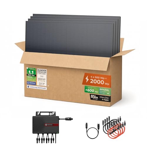 Solarway® Centrale Elettrica Da Balcone, 2000 W, Presa Completa, Inverter Da 2000 W, Impianto Solare, Set Completo Da 500 W, Pannelli Solari E Envertech E Accessori
