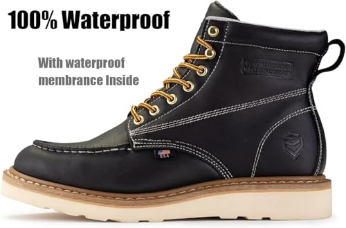 SUREWAY 6 in Mens Waterproof Soft Toe Work Boots for Men-Full Grain Leather,GoodyearWelted,EH Safety Industial Construction Wedge Moc Toe Work Boots/Shoes2