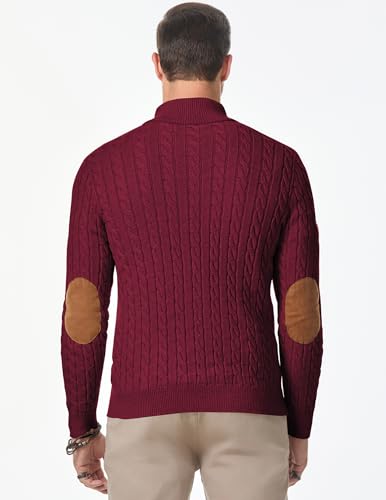 Image of JMIERR Men's Cable Knit Pullover Sweater Casual Long Sleeve Stand Collar Button Knitted Sweaters