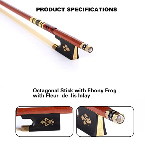 Amzz Pernambuco Violin Bow 4/4 Size Concert Level,Professional Handmade Violin Bow With Ox Horn Fleur De Lis Frog #TOP3
