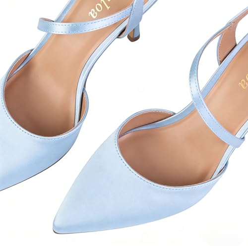 Image of Closed Toe Slingback Heels Wedding High Stiletto Heel for Women 3.3 Inch Ankle Strap Pointed Toe Pumps Prom Dress Bride Shoes for Dinner Party Sexy