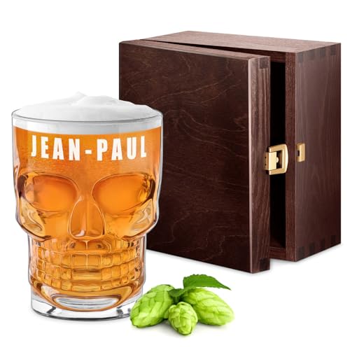 Maverton Chope à Bière Personnalisable 500 ml Avec Tête De Mort - Idee Cadeau Homme Unique - Verre a Biere Original Crâne - Cadeau Personnalisé Pour Anniversaire