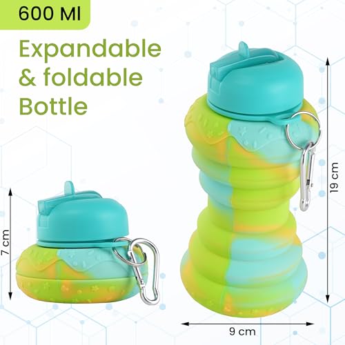 Image of Kuber Industries Pack of 2 Collapsible 600 ml Silicone Water Bottle With Flip Cap | Lightweight & Portable School Water Bottle - Ideal For Travel & Gym | Green