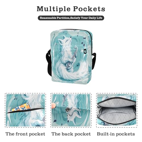 messenger bags shoulder bags Cross Body Purses Adjustable Strap for Travel Travel- White Fox Play Music Blue2