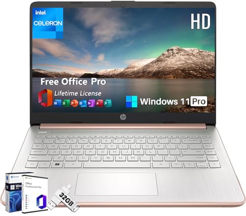 Image of HP 14 inch Laptop for Work & Study, Intel Celeron N4120, 16GB RAM, 384GB Storage(128 GB eMMC + 256 GB MicroSD), Intel UHD Graphics, Lightweight & Portable, Windows 11 Pro & MS Office Lifetime License