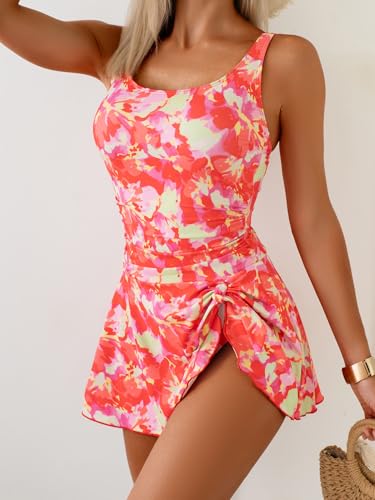 Image of Aidonger Womens Ribbed Swimdress One Piece Swimsuit Tummy Control Swim Dresses Skirt Bathing Suit