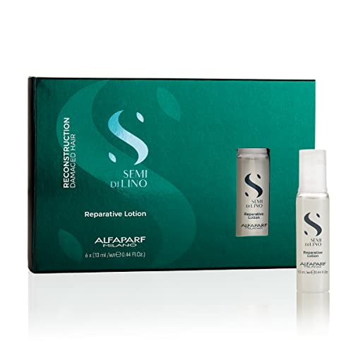 Alfaparf Milano Semi Di Lino Reconstruction Reparative Lotion for Damaged Hair - Repairs, Provides Shine and Softness, Adds Body - Includes 6 Vials - Professional Leave-In Treatment - 2.64 Fl Oz