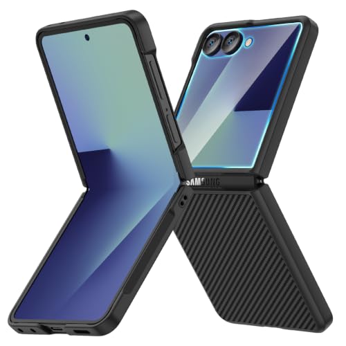 Image of Ruky for Z Flip 8 Case, with Built-in Back Screen Protector, Carbon Fiber | Support Wireless Charging, Anti-Scratches Shockproof Hard PC Ultra-Thin Phone Case for Samsung Galaxy Z Flip 8, Carbon Fiber