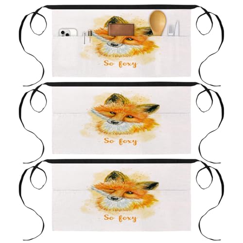 Lot de 3 tabliers courts de chef avec 3 poches multicolores pour cuisine et bistrot 60x30.5cm