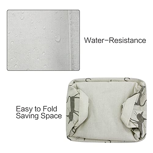 Small Foldable Canvas Storage Basket with Handles, Cotton Linen Storage Bin Organizer for Nursery Kids Shelves & Desks (Grey Cat) - Thumbnail 5