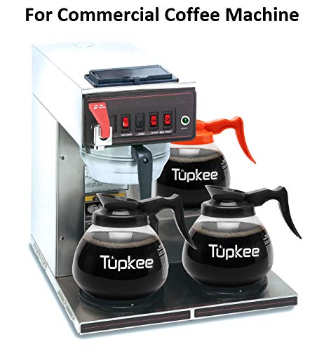 Tupkee Glass Replacement Coffee Pot - SHATTER-RESISTANT Commercial Restaurant Decanter Carafe - 64 oz 12 Cup Set of 2-1 Black and 1 Orange Decaf, Compatible with Wilbur Curtis, Bloomfield, Bunn Pot - Thumbnail 3