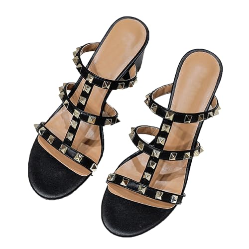 FamMe Nieten-Pumps für Damen, offene Zehenpartie, Sandalen mit...