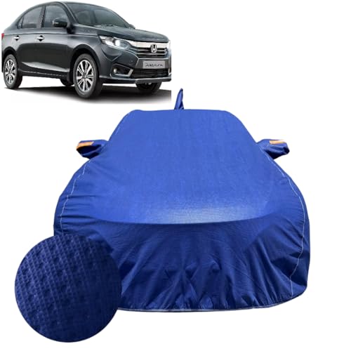 Image of ACTURATE Car Cover for Honda Amaze (2018-2025) | 100% Waterproof Cover with Antenna & Reflective Mirror Pockets | Dustproof, Scratchproof, Heatproof Amaze Car Cover | (Durable Fabric) | Blue