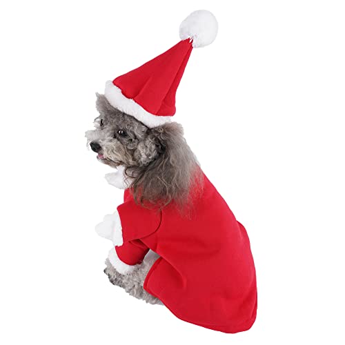 Mogoko Dog Cat Christmas Santa Claus Costume, Funny Pet Cosplay Outfits With A Cap, Puppy Fleece Warm Apparel Clothes For Xmas (L Size) #TOP4