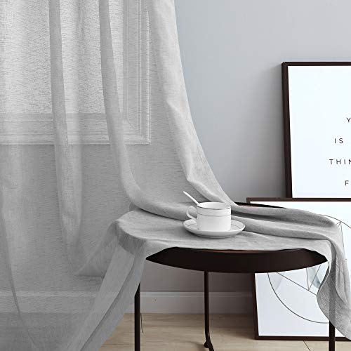 Light Grey Curtains 38 Inch Wide for Small Windows 2 Panel Set Pair Grommet Sheer Linen Look Silver Gray Farmhouse Small Mini Window Treatments for Bedroom Door Decor 38 Inch Width by 84 Inch Length by Pitalk - Image 3
