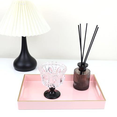 Spsyrine Pink Bathroom Vanity Tray with Handles for Dresser Tops, Countertop, Perfume Decorative Tray, 11.8” * 7.87” *1.37” — view 5