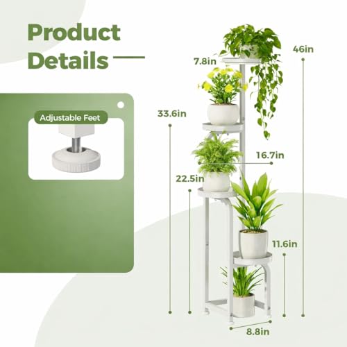 Image of Snazzy Corner Plant Stand Indoor Outdoor, Tall Metal Flower Pot Stands for Multiple Plants, 4 Tier White Heavy Duty Plant Shelf for Patio Garden Balcony Living Room Bedroom