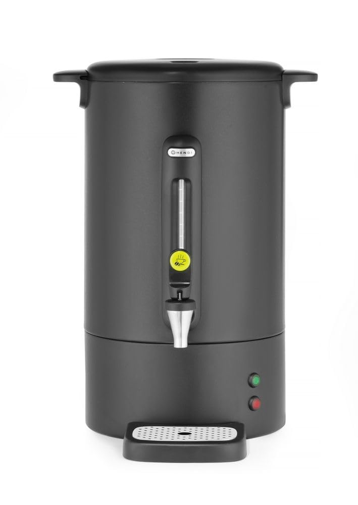 HENDI Percolateur à café 14L, cafetière à percolation avec paroi simple et robinet anti-​gouttes, filtre intégré, 230V, 50/​60Hz, 1750W, 357x380x(H) 502mm, noir mat, Inox, PP