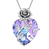 TOUPOP Halskette Damen Silber 925 Rosen Kette mit Geburtsstein Februar Amethyst Herz Anhänger Schmuck Geschenke für Frauen Sie Freundin Ehefrau Mama zum Geburtstag Hochzeitstag Jahrestag