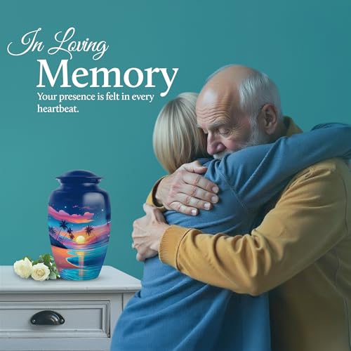 Image of Beach Urn - Cremation Memorial - Combo 2 - Large with 3 Inch Pack of 2 - Large Funeral Urns for Adult Human - Decorative Urns for Mom & Dad - Small Keepsake Urns