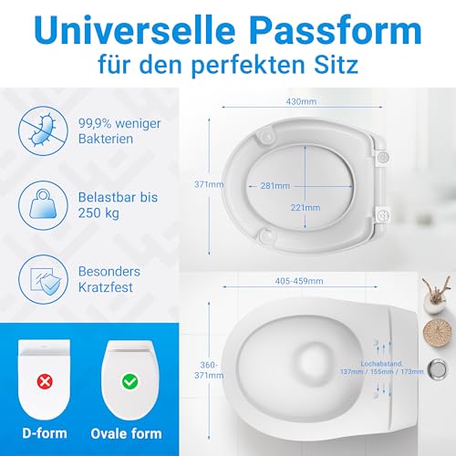 LOBENSWERK Toilettendeckel mit Toilettensitzerhöhung [5 cm] Absolut rutschfest dank Winkelpuffern | WC...