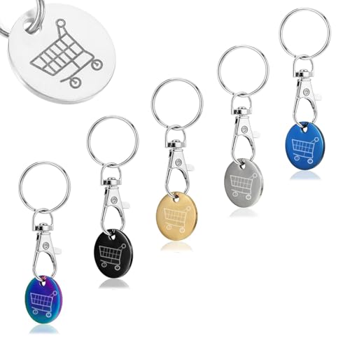 JEYORZY Lot de 5 jetons de chariot amovibles, porte-clés pour chariot de courses avec anneau...