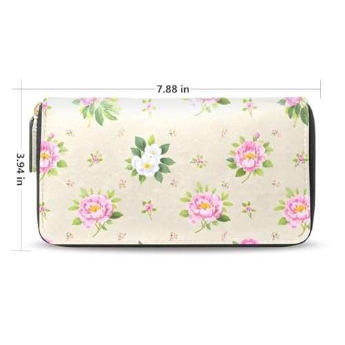 Long Wallets Leather Bifold Wallet for Women Vintage Peony Flower with Zipper Credit Card Holder Large Capacity2
