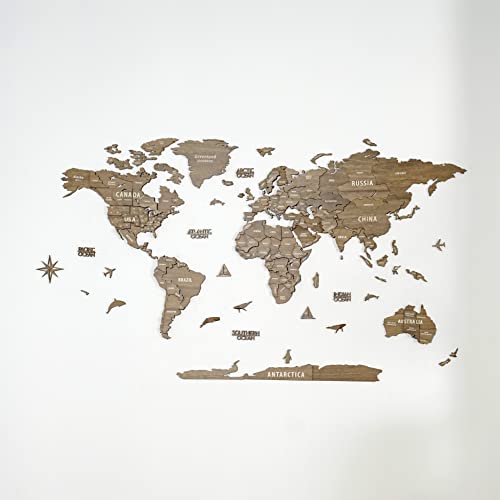 olorfull Worlds Nouvelle carte du monde en bois 3D, carte de voyage multicouche avec États et capitales, décoration murale pour la nouvelle maison, cadeau pour les voyageurs (taille M, Vega)…