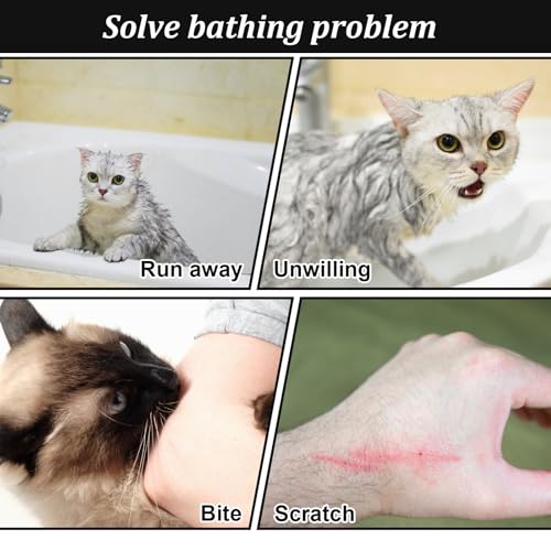 Image of Cat Bathing Bag, Breathable Mesh Cat Shower Bag Anti Scratch Adjustable Grooming Washing Bag for Nail Trimming Soft Polyester